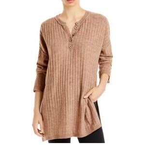 Free People intimately Women's Oversized Heather Tan Henley Sweater Sz M
